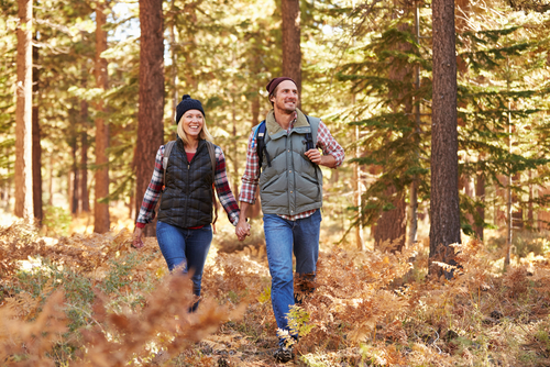 Couple hiking in the woods