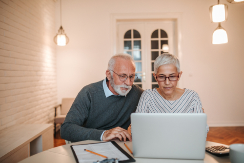 Couple looking at computer